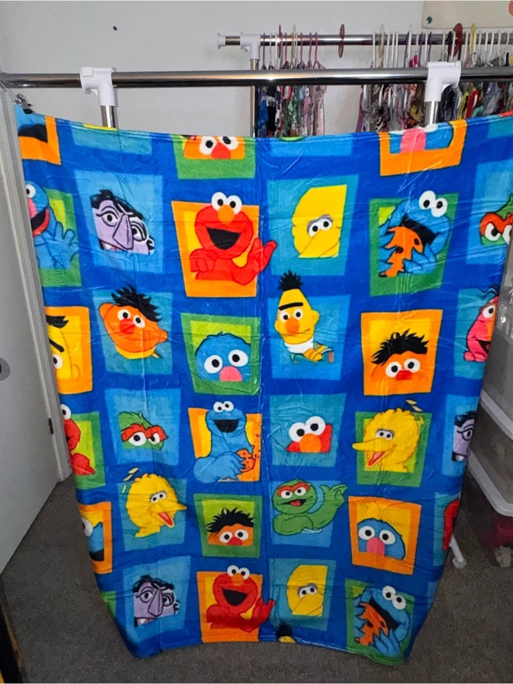 Sesame Street Kids Blue Yellow Orange Plush Throw Blanket
